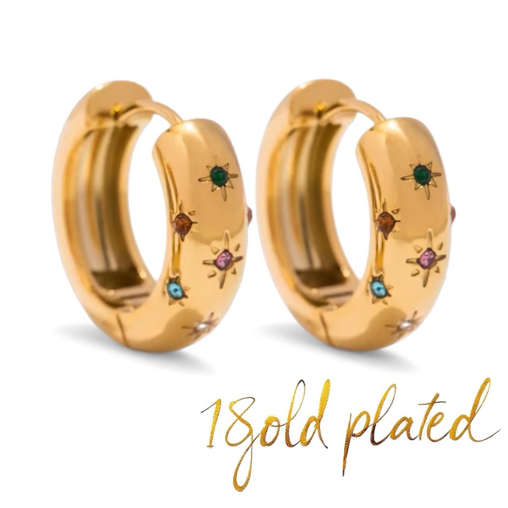 Gold Plated Hoops w/ Colorful Inlaid Stones